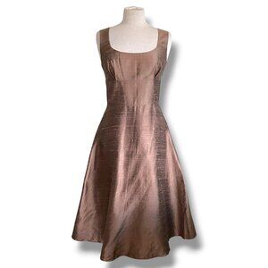 Lynn Lugo Womens Dress Sz 8 Brown Thai Silk Fit & Flare Midi USA Made Cocktail